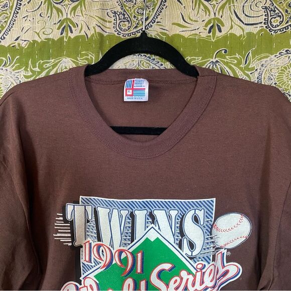 Vintage Garan Brown Minnesota Twins 1991 World Series T-Shirt Size Extra Large - Picture 2 of 16